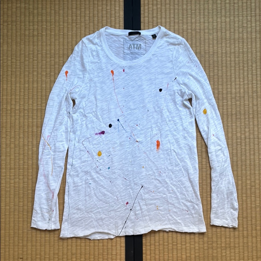 ATM White Long Sleeve Shirt with Paint Splatter